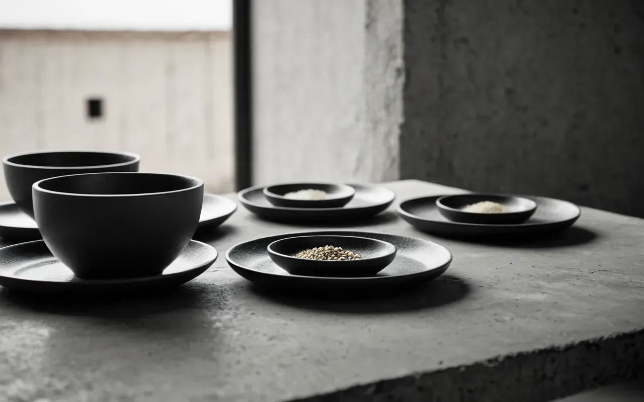 auroch trade routes evidence Clean editorial still life of ceramic dishware on a concrete surface with diffused soft light and monochrome neutral tones.