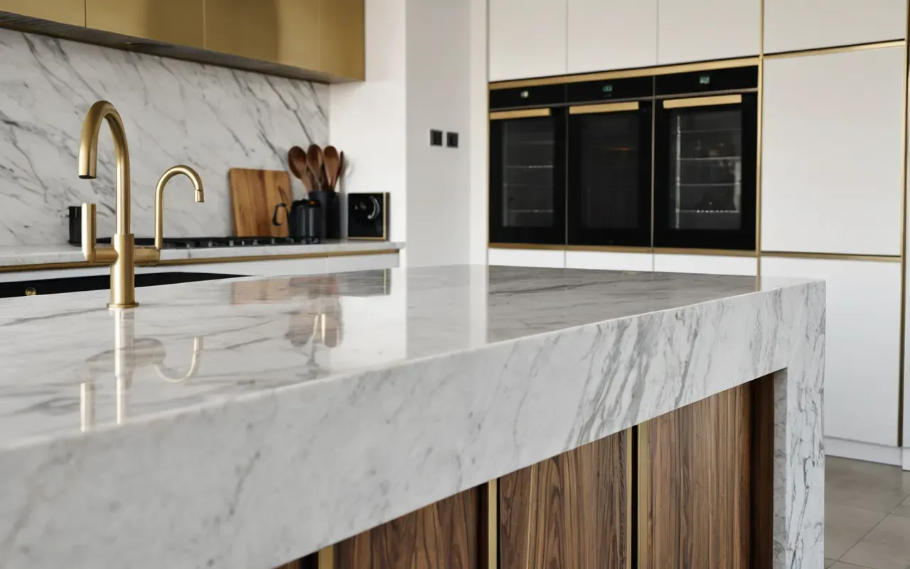 göbeklitepe dating evidence Wide shot of a modern minimalist kitchen interior with marble countertops and brushed brass fixtures under soft natural daylight in an editorial style.