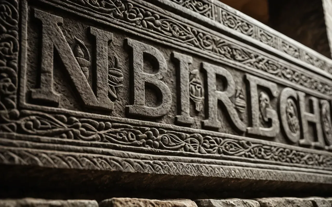 Close-up of intricate animal carvings on a rough stone surface with soft directional lighting highlighting the texture and depth of the engravings